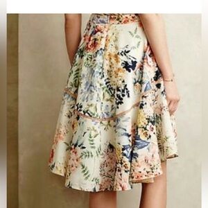 Ranna Gill Cream Floral Asymmetrical Midi Skirt with Pastel Print